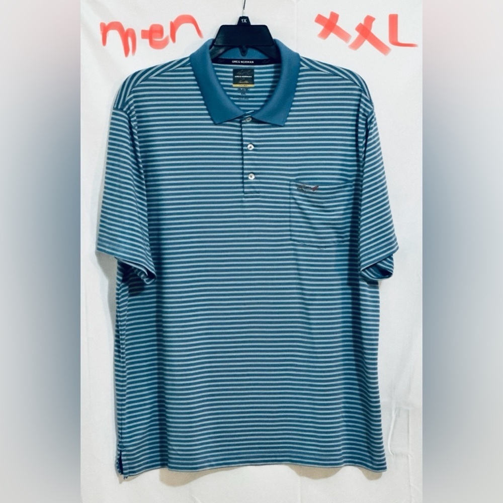 MENS BLUE & WHITE STRIPED GOLF ⛳️ POLO